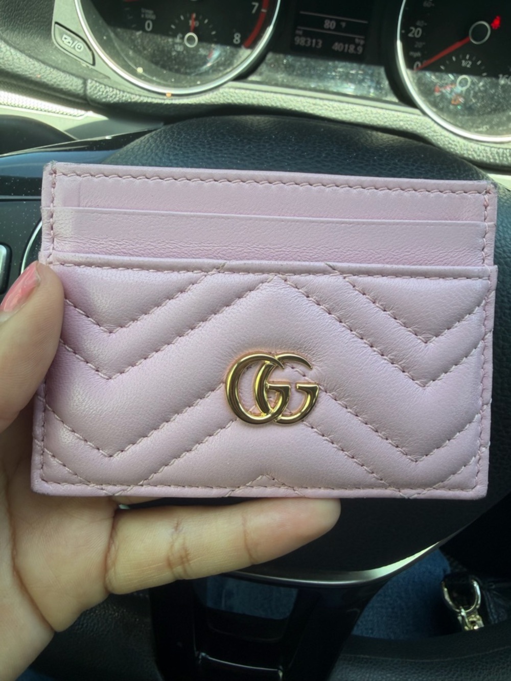 Gucci Pink Quilted Leather Card Case with Gold Double G